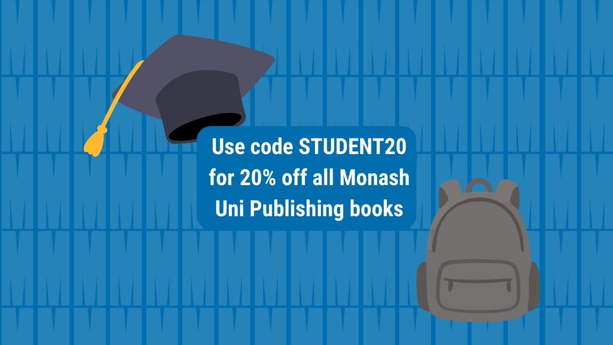 MonashPub's tweet photo. Need a mid-semester pick me up? Don't forget Monash students* can receive 20% off all Monash University Publishing titles with the code STUDENT20. Find your next read on our website!
https://t.co/ZLA6R846qD

*Checkout with your Monash University student email to secure the deal. https://t.co/LbEprfQ79a