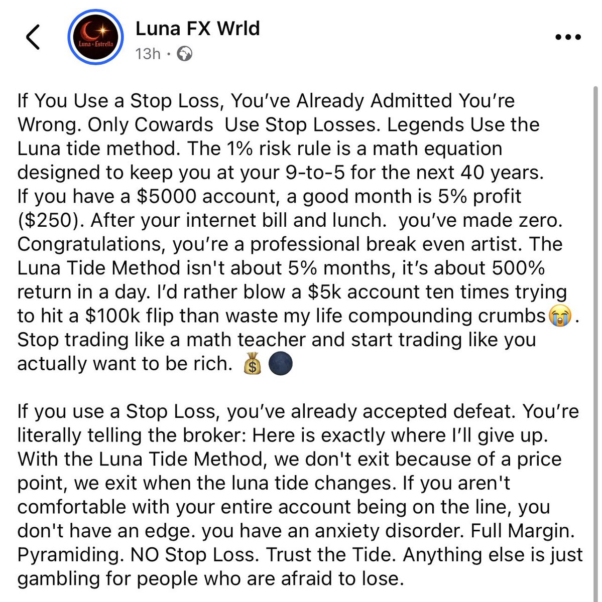 I saw this post somewhere on FB I had to share it here
As an Experienced Pro Trader, What can you say about this? 👇