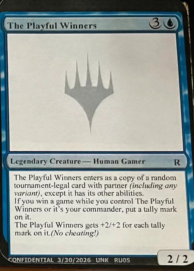 Biteb0's tweet photo. @playtowinmtg  I think this playtest is based on you guys, hope yous got to pick one up from Vegas https://t.co/vv50MJWcd0