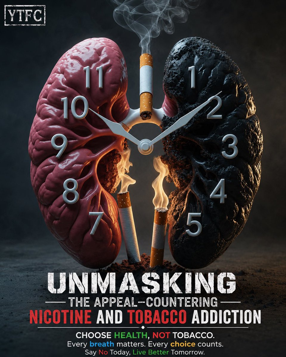 GUTobaccoCtrl's tweet photo. Your lungs keep time. 
One counts years. One counts cigarettes. 
Break the clock, not your body. Choose health, not tobacco. 
#YTFC #TobaccoFreeGeneration
@FCTCofficial @WHOUganda @MinofHealthUG @GuluVarsity @Makerere @MakerereNews @nbstv @newvisionwire @WHORepinUganda https://t.co/u3rH0FLyRQ