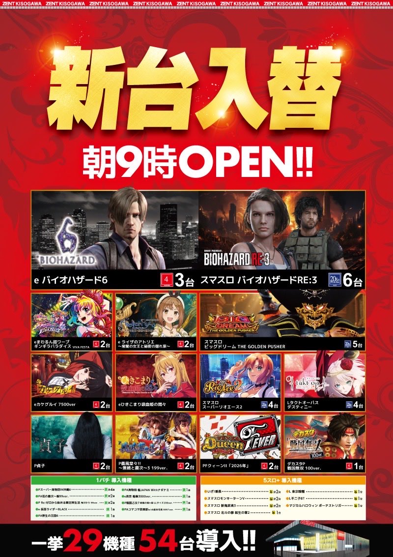 予期せぬ出来事 こんばんは🌟⋆꙳ 明日は朝から新台がご遊技できます✨ 🔥29機種54台