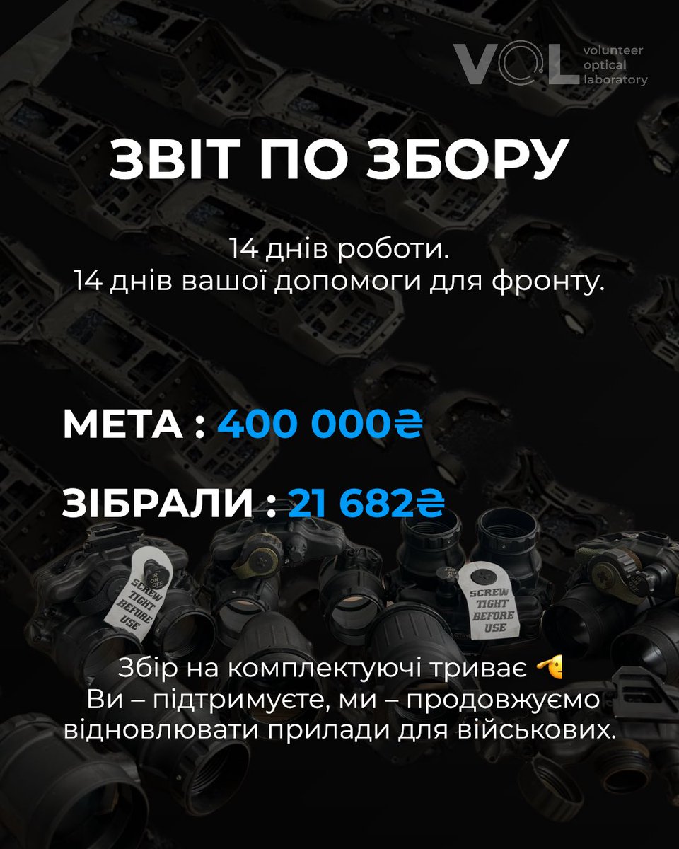 ВОЛ | Збираємо 3,5 млн на ремонт дронів та оптики tweet media