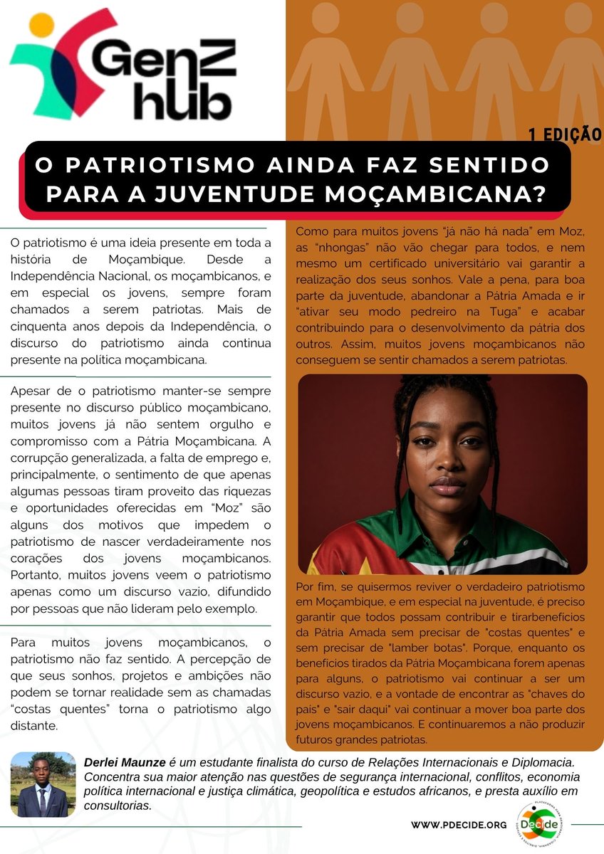 PDecide23's tweet photo. O QUE A GEN Z PENSA SOBRE MOÇAMBIQUE?🇲🇿

A Plataforma DECIDE, através da GENZ Hub, disponibiliza reflexões e perspectivas da Geração Z sobre diversas temáticas que marcam a realidade moçambicana, por meio de artigos escritos por jovens.
Os conteúdos serão publicados nas redes https://t.co/zh0aaiwq7k
