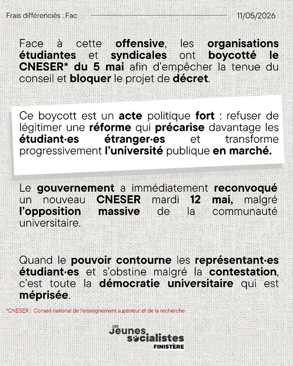JeunesSoc29's tweet photo. Les frais différenciés, c’est le tri social à l’université.

Nous défendons une université publique, accessible à toutes et tous. ✊📚 https://t.co/UQOJ2iUw1m