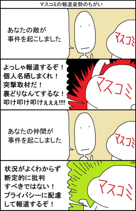 マスコミの報道姿勢のちがい 