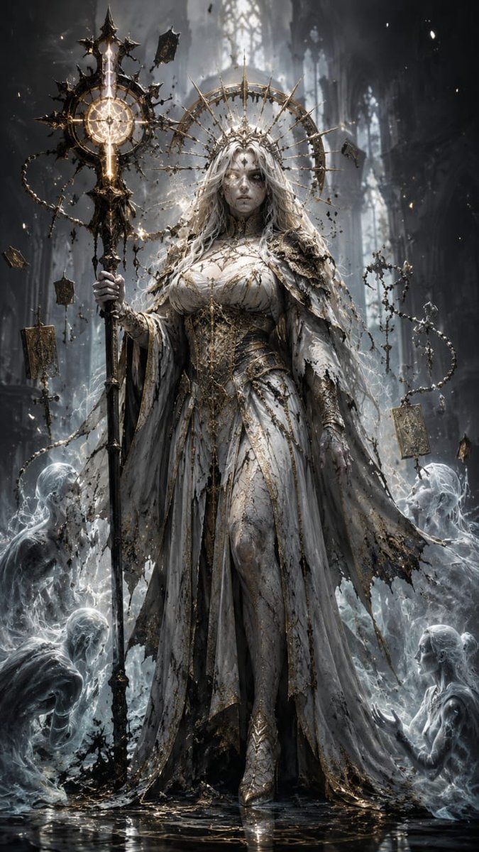 extrovert006's tweet photo. Here's my entry for the  HERO OF VALDIR.

I present Seraphine
Valdyrion A fallen undead saint who commands holy ash, ghostly worshippers, cursed resurrection, and divine wrath through her shattered halo

#AIart #zargates #pvpvibe
@Avec_de_largent @CurryLevi43158  @LeviUnfiltered1 https://t.co/i6edMQBkx4
