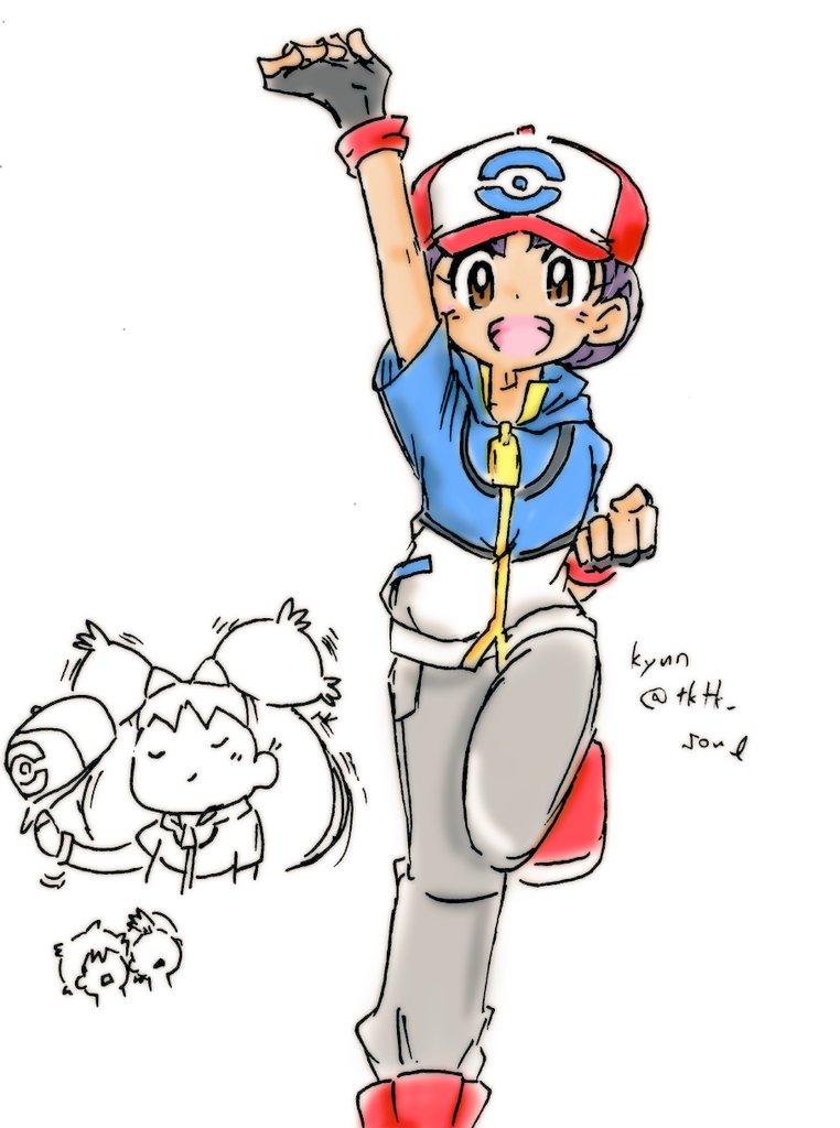 tktk_soul's tweet photo. アニポケガールズがｻｯｯの格好してるの大好き＋ロングヘアの女の子が髪の毛帽子におさめてるの大好き＝“こう”なる https://t.co/2hizQ7oOkV