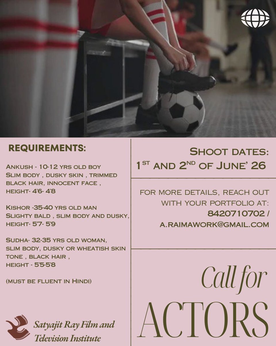 srfti_producers's tweet photo. Hello...!

This is a casting call for SRFTI Short film. If you find the characters interesting, drop a message.

If you know someone who’d be a great fit or is looking for opportunities, do share this with them.

#srfti #castingcall #actors #kolkatacasting #kolkata #shortfilm https://t.co/i9OAlT1Ulp