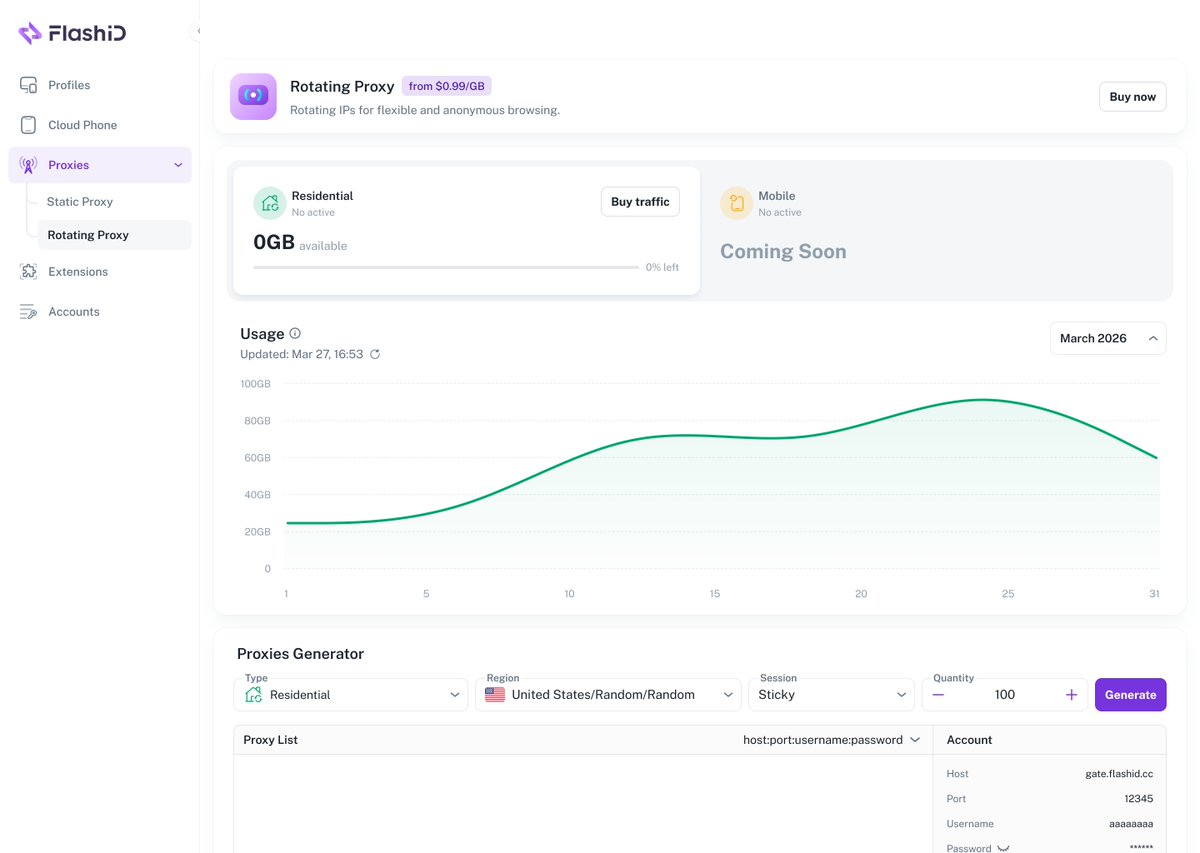 FlashID_Net's tweet photo. ‼️ Major Update: Account Security & Residential Rotating Proxy Now Available!
🔐 Account Security Updates
1️⃣ Change Password
Added Change Password for better account control and safer account management.
2️⃣ Two-Factor Authentication
Introduced 2FA to add an extra layer of protection to your FlashID account.
Security Experience Improved: Optimized the overall account security experience for smoother and safer usage.

🌐 Residential Rotating Proxy Now Available
FlashID now supports Rotating Proxy (Residential), giving users a flexible proxy option with real residential IPs.
1️⃣ Use rotating residential IPs in your Profiles
2️⃣ Automatically switch IPs based on proxy configuration
3️⃣ Manage and bind proxies directly in FlashID
#FlashID #AntiDetectBrowser #AccountSecurity #2FA #PasswordSecurity #RotatingProxy #ProxyManagement #ResidentialProxy