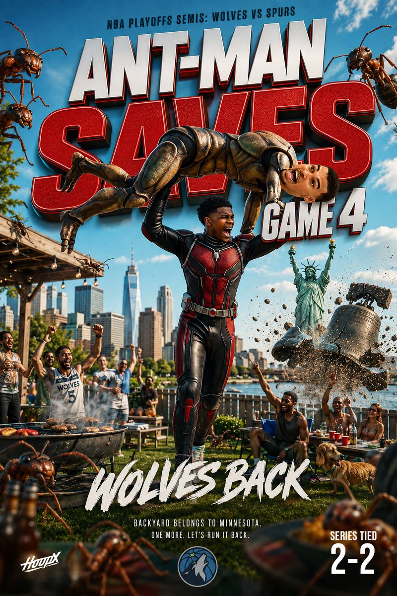 HoopxManila's tweet photo. ANT-MAN SAVES THE DAY!! #nbaplayoffs

The Minnesota Timberwolves SURVIVE in Game 4 against the San Antonio Spurs!

Anthony Edwards activated TAKEOVER MODE in the 4th quarter, finishing with 36 points, 6 rebounds, and 2 assists. https://t.co/GvpGeRDkqP