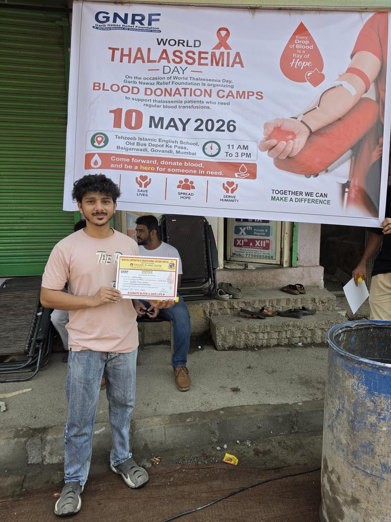 GovandiM's tweet photo. Proud to see members of Govandi Yuva Manch &amp; Madad Foundation India donate blood on #WorldThalassemiaDay ❤️🩸

Every drop counts. Every donor saves lives.
📍10/05/2026

#BloodDonation #DonateBloodSaveLife #Govandiyuvamanch #madadfoundationindia #Mumbai https://t.co/EgTMQztSfL