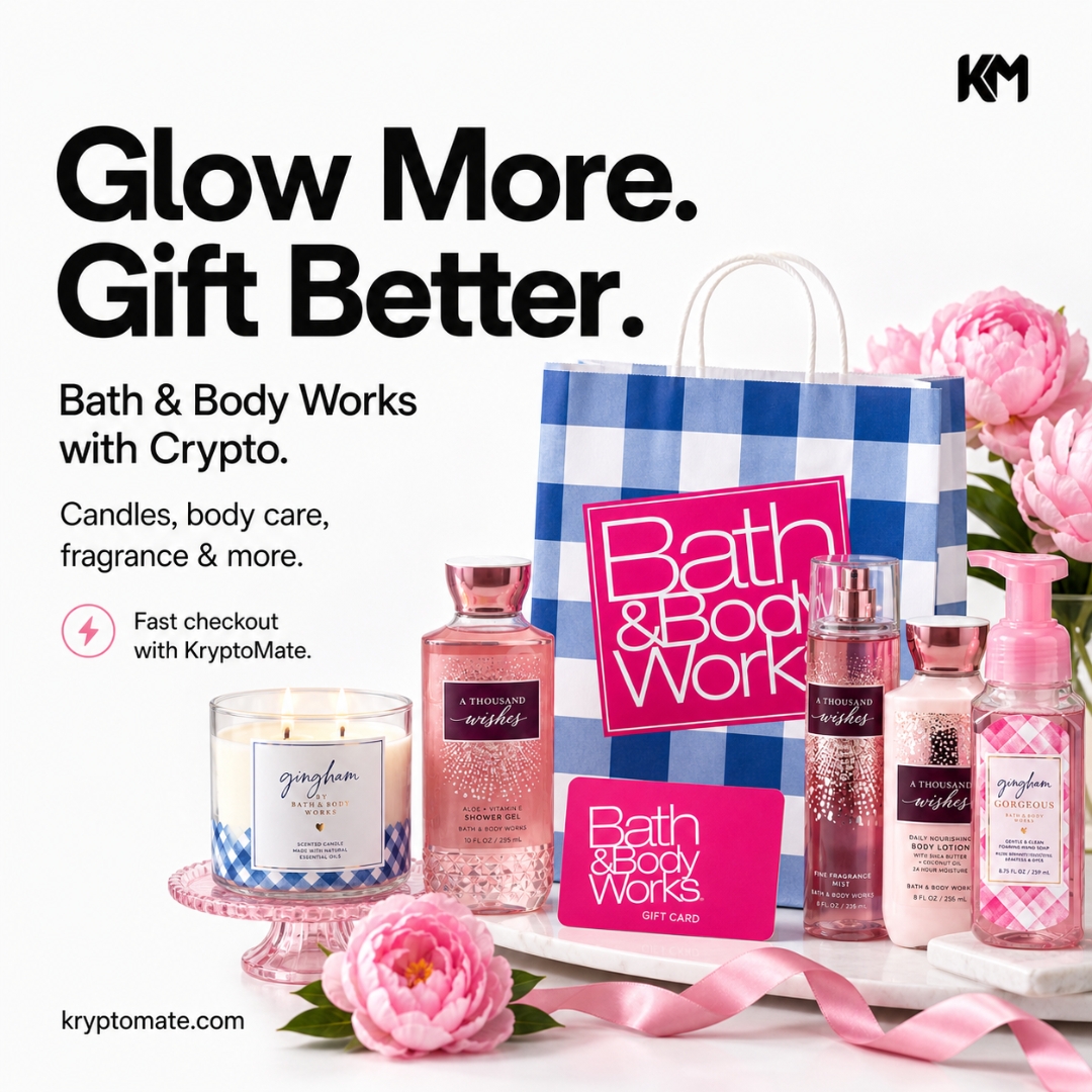 kryptomate9's tweet photo. Self-care, candles, fragrances &amp; more 🌸

Buy Bath &amp; Body Works gift cards on KryptoMate and pay with crypto.

https://t.co/6gpGy4LcKe

#KryptoMate #BathAndBodyWorks #GiftCards #PayWithCrypto #CryptoShopping #USDT #SelfCare #Web3 https://t.co/ZZ43bg0Gmo