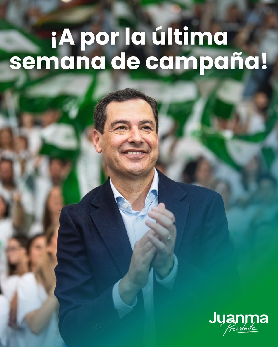 ppandaluz's tweet photo. ¡A por la última semana de campaña!

Queda el último esfuerzo para conseguir una mayoría de estabilidad y futuro para Andalucía.

¡VOTA PP!

 #ConLaFuerzaDeAndalucía
#JuanmaPresidente