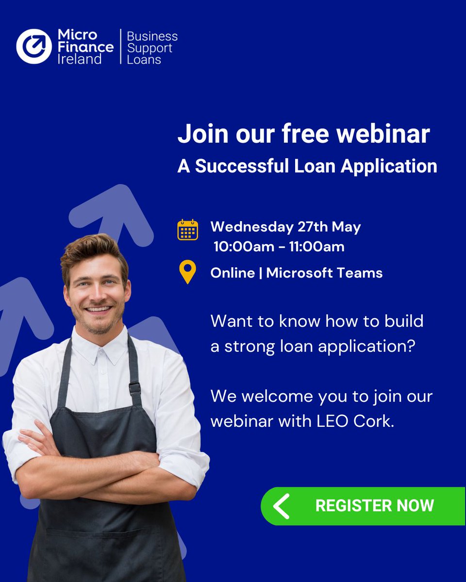Microfinanceire's tweet photo. Join our free webinar, where we talk about...
✅Our loan packages
✅Who can apply
✅How we assess your application

Sign up - https://t.co/aeHRDSrGyR #MicrofinanceIreland

#Irishbusinesses #businessloans #smallbusinessloans #loanapproval https://t.co/U1RJNAOaVz