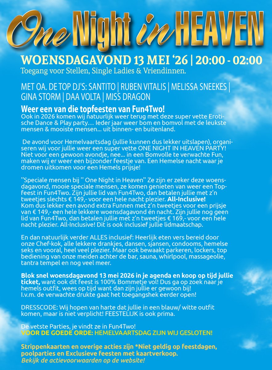 clubfun4two's tweet photo. Ons nieuwe programma staat online!

Team Fun4Two
https://t.co/jRrn8J3zQP

#parenclub #swingersclub #programma #tickets #Fun4Two #party #singleladies #couples https://t.co/WCDASq6sLQ