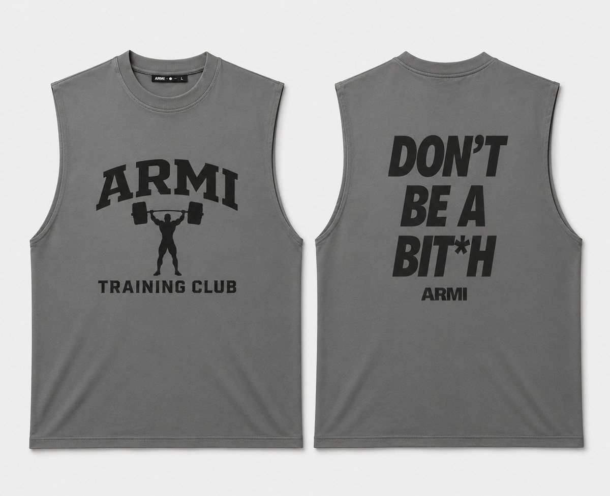 armiisarmy's tweet photo. DON’T BE A BIT*H.
Join the ARMI Training Club Heavyweight sleeveless. Built for those who actually train. https://t.co/Utt53mbkjD
