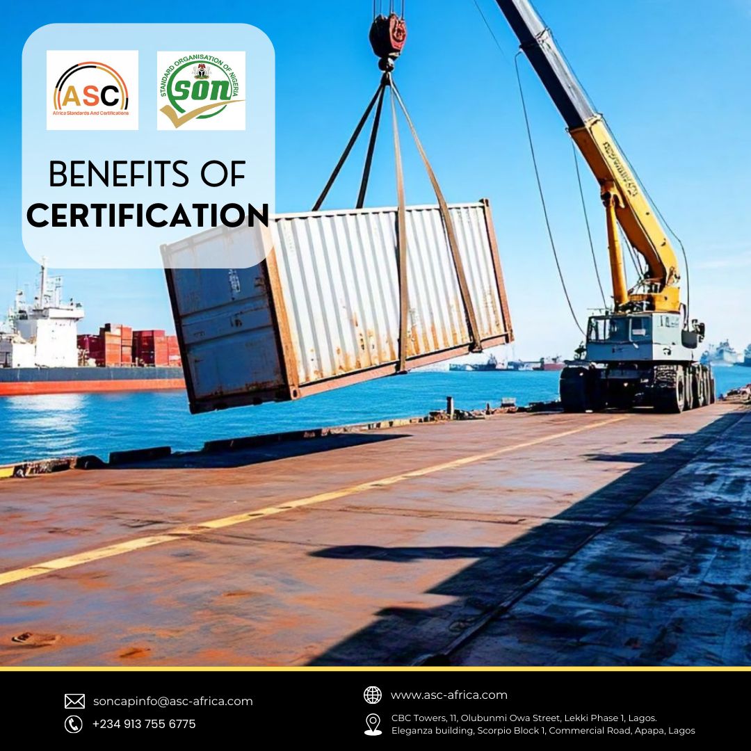 ASC_Nigeria's tweet photo. Our certification services will help you strengthen your brand, have a competitive edge and gain access to global markets.
ASC Nigeria makes compliance simple and efficient. https://t.co/RSKi5P8fY9
#SONCAP #PVoC #TradeProtection #GovernmentPolicy #ASCNigeria #InternationalTrade https://t.co/bAWjwcykLH