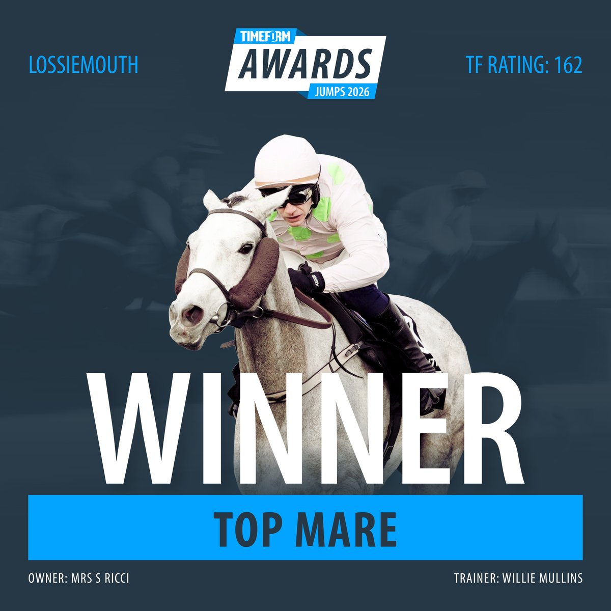 Timeform's tweet photo. 🌟 LOSSIEMOUTH (162) is Timeform's Top Mare for the 2025-26 season

A fantastic campaign for Willie Mullins's star mare, as she added the following Grade 1s to her illustrious roll of honour:

🏆 Morgiana Hurdle
🏆 December Hurdle
🏆 Champion Hurdle
🏆 Punchestown Champion Hurdle https://t.co/IMrSrkwYZp