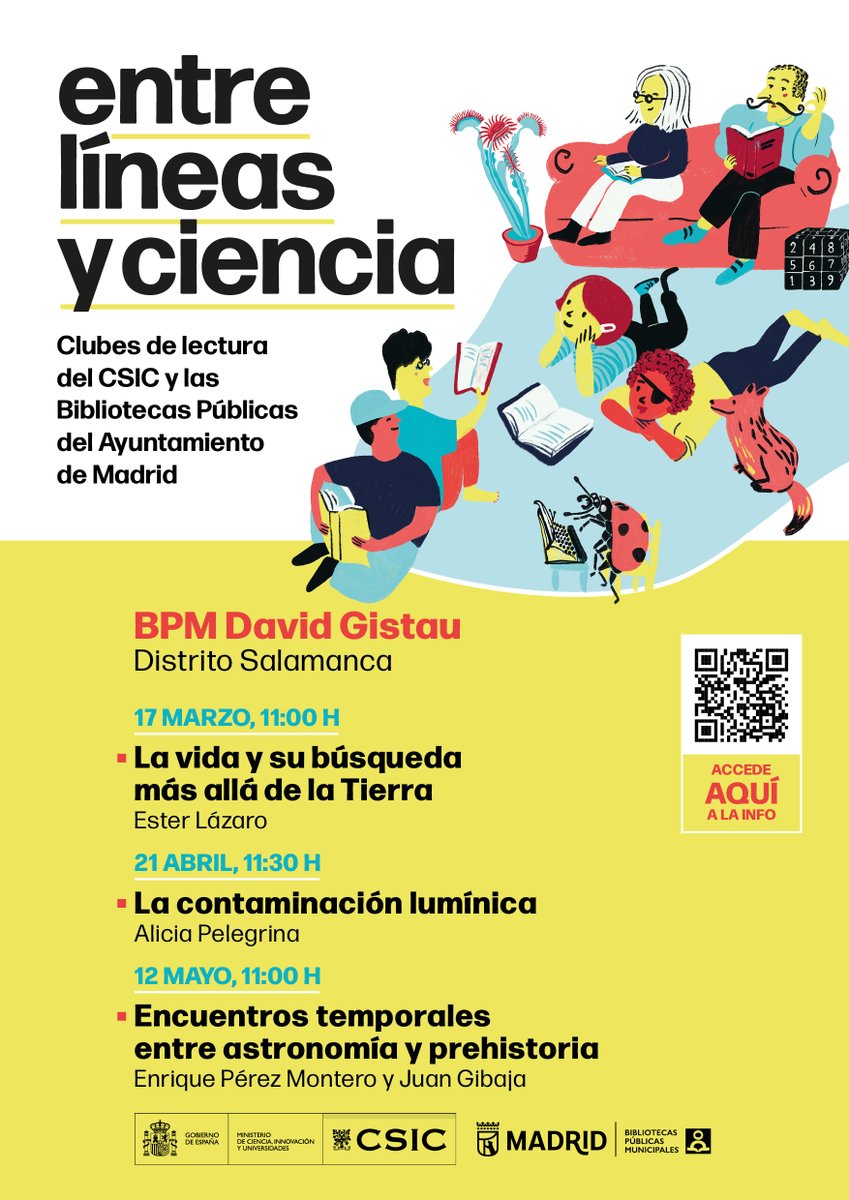 CSICdivulga's tweet photo. 📘Mañana, 12 de mayo, nueva sesión de los clubes de lectura del  @CSIC y las @bpmmadrid en la BPM David Gistau con el libro 'Encuentros temporales entre astronomía y prehistoria' y sus autores Enrique Pérez Montero y Juan Gibaja https://t.co/WDtp7FzR0P