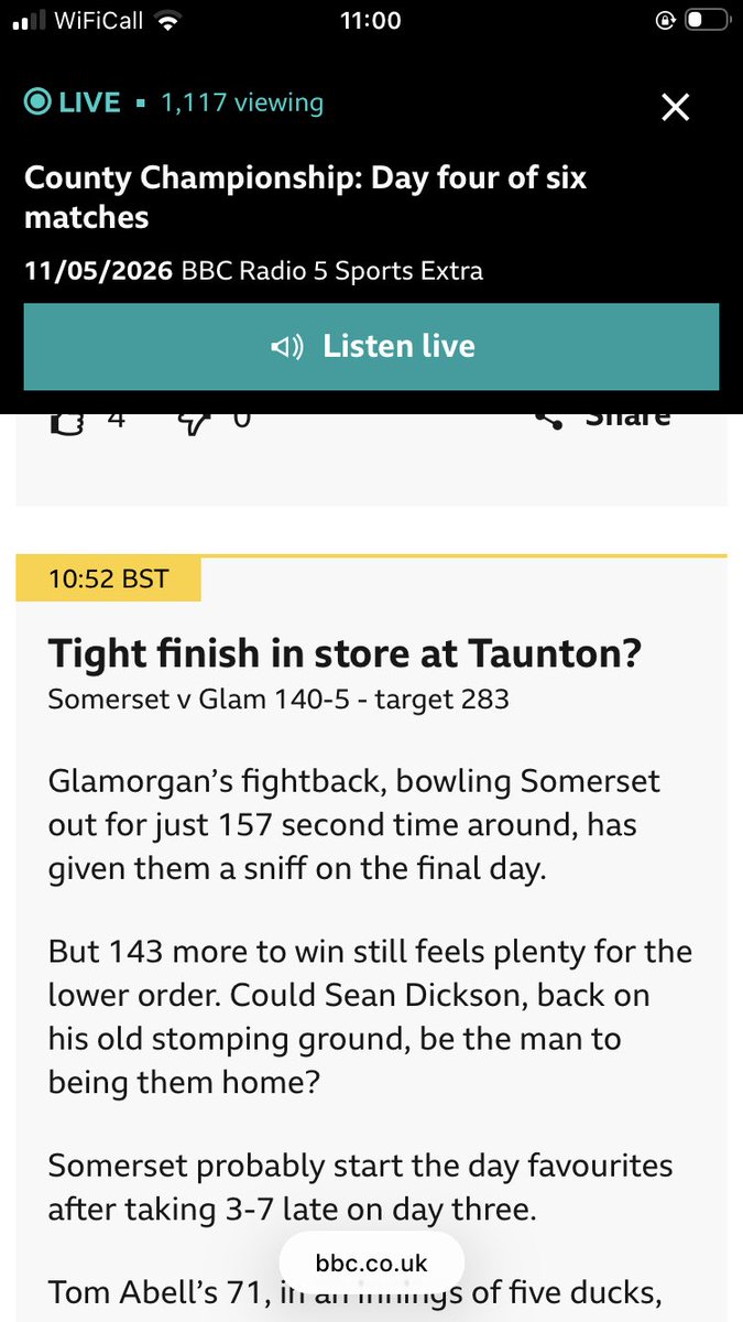 RickyFinch's tweet photo. @BBCSport @antgib I wasn’t aware that day 4 of county games could switch venues? This match is in Cardiff. Tight finish or not, the match is in Cardiff not Taunton. https://t.co/xvvxI2UOta