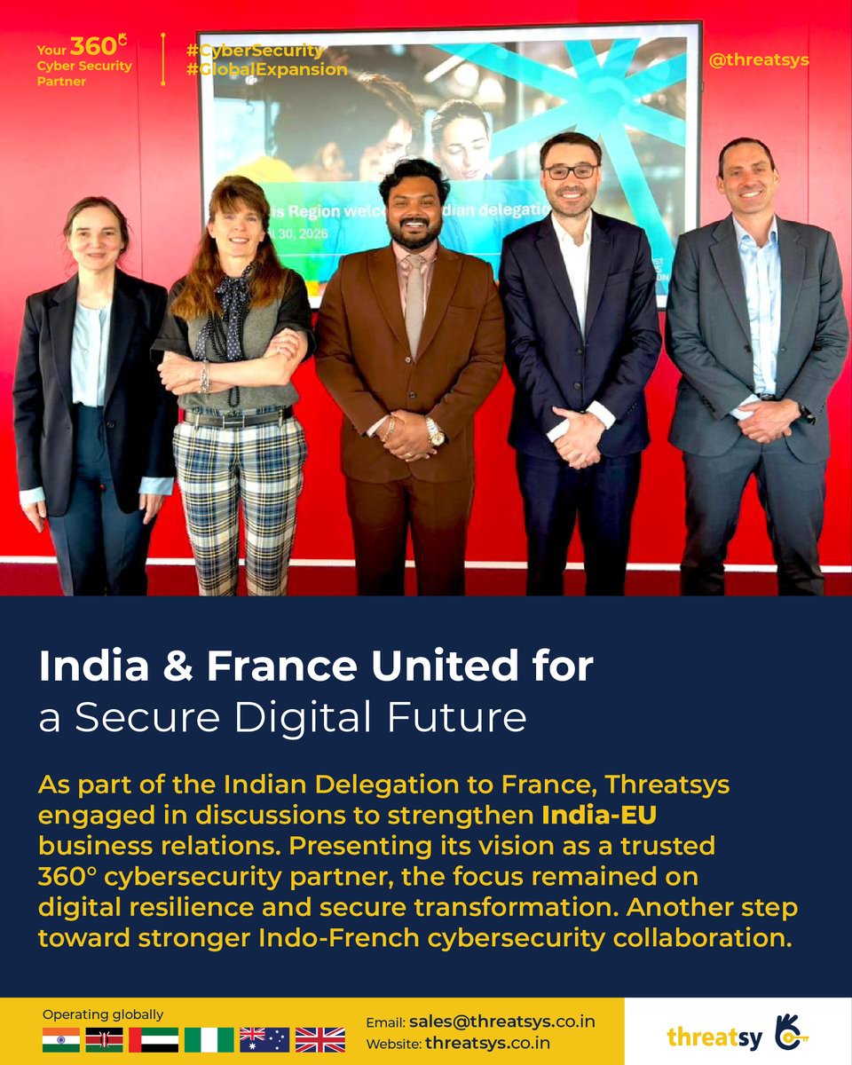 threatsys's tweet photo. 🇮🇳🇫🇷 From the roots of Odisha to the global corridors of Paris — Threatsys is taking India’s cybersecurity vision to the world. 🌍🔐

#collaboration #growth #globalexpansion #indiafrance https://t.co/8LDKBDFQ5I