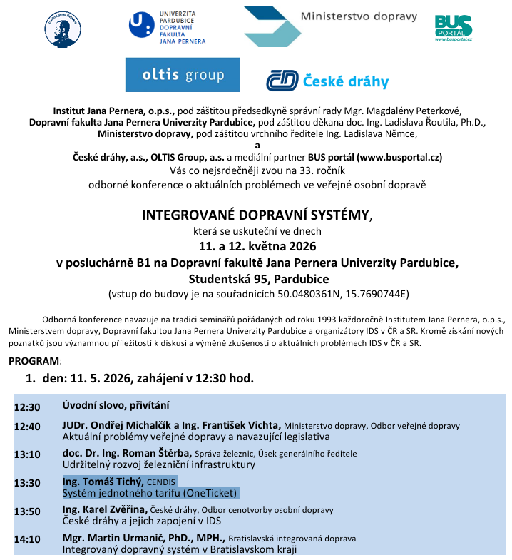 cendiscz's tweet photo. 🚍🚆 Jsme u toho! IDS 2026 startuje v Pardubicích.
CENDIS reprezentuje ředitel ICT @TomasTichyCz s tématem OneTicket.
Těší nás, že jsme opět součástí debaty o budoucnosti veřejné dopravy.
#JednoduseToFunguje #CENDIS #IDS #OneTicket https://t.co/tsq9wUKET1