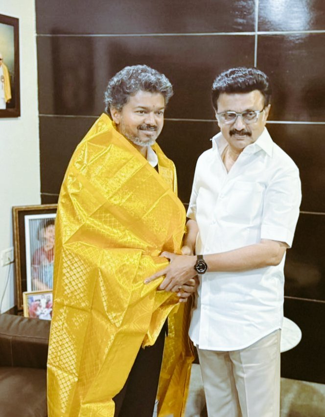 New Tamil Nadu CM Thalapathy Vijay meets former CM MK Stalin at his ...