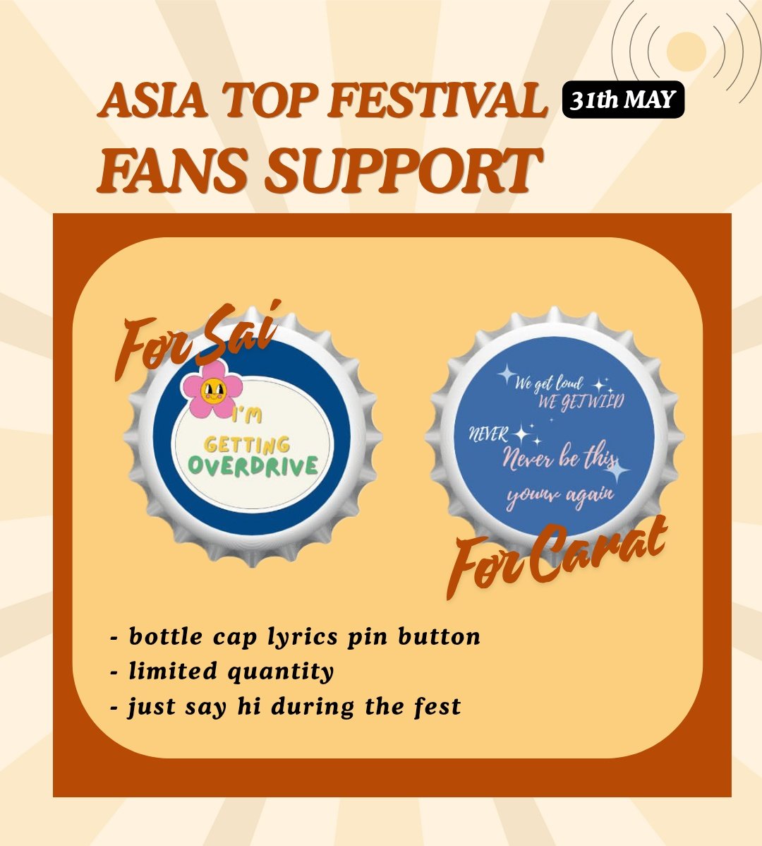 #ASIATOPMUSICFESTIVAL freebies for carats and 42s! By sunshine &amp; <a href="/NettaGrace/">Grace</a>

– bottle cap lyrics pin button

#CxMinMalaysia #TWSinMY