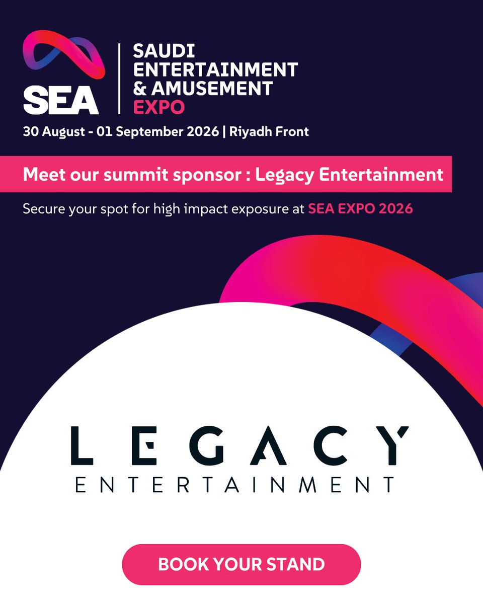 SeaSaudi's tweet photo. 🎢 Legacy Entertainment joins #SEAExpo2026 as a Summit Sponsor.

Global entertainment design studio behind theme parks, resorts, aquariums and immersive destinations worldwide.

📅 30 Aug - 01 Sept 2026 | Riyadh Front
👉 Enquire to exhibit: https://t.co/kjiFSE6CoN

#SEAExpo https://t.co/oqM20plHyX