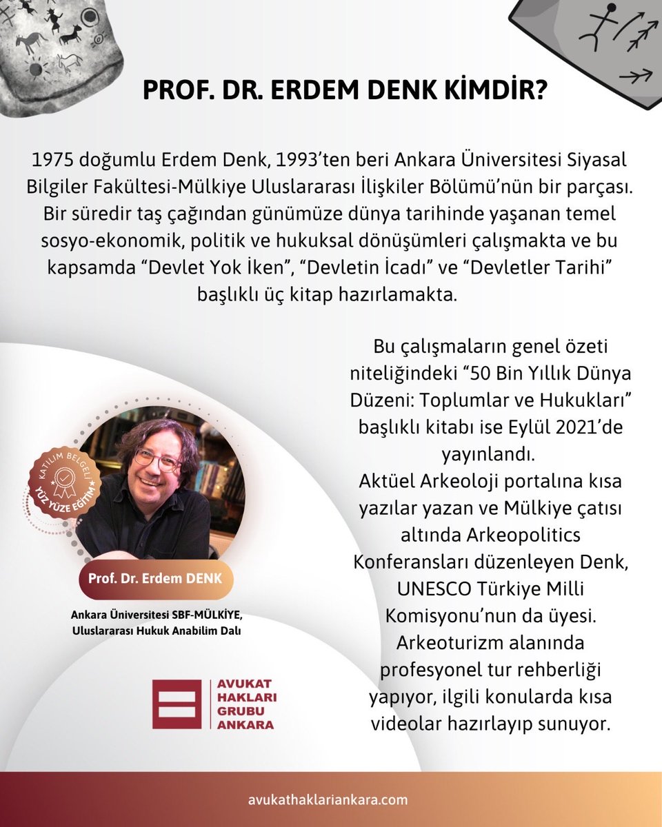 AHGAnkara's tweet photo. 👋 Sevgili meslektaşlarımız ve meslektaş adaylarımız,

📅 14 Mayıs Perşembe günü “19.00 Atölyeleri” serimizde çok özel bir konuya konuk oluyoruz.

🪨 Taş devrinden bugüne, insanlığın en eski ve en tartışmalı kavramı: Mülkiyet. “Benim” dediğimiz şey aslında ne zaman, nasıl ve neden “bizim” olmaktan çıktı? Prof. Dr. Erdem Denk ile birlikte bu derin yolculuğa başlıyoruz.

🔴 Taş Çağından Günümüze “Mülkiyet”in Tarihi

👤 Konuşmacı: Prof. Dr. Erdem Denk

📆 14 Mayıs Perşembe  
⏰ Saat: 19.00  
📍 Yer: Ankara Barosu Eğitim Merkezi – Av. Faruk EREM Dersliği
🔗Kayıt: https://t.co/kcEuEfzpHj

✅ Katılım belgeli • %100 yüz yüze • Kontenjan sınırlı

✨ Keyifli ve düşündürücü bir atölye olsun!