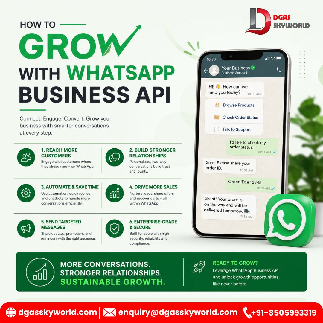 DgasLtd's tweet photo. Grow your business with WhatsApp Business API 🚀

✔️ Automate chats
✔️ Engage customers instantly
✔️ Boost conversions
✔️ Scale support easily
Smart conversations. Real growth. 💬
#WhatsAppBusinessAPI #BusinessGrowth #CPaaS https://t.co/NlNYpTZDiC