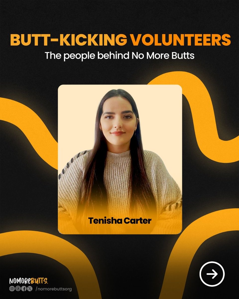 NoMoreButtsOrg's tweet photo. Welcome Tenisha Carter to the No More Butts team!

She has a vital role managing emails, collecting and organising paperwork, and tracking work hours.
She’s a passionate member of our organisation, strongly committed to environmental responsibility and creating positive change. https://t.co/OQ9WP2smF2