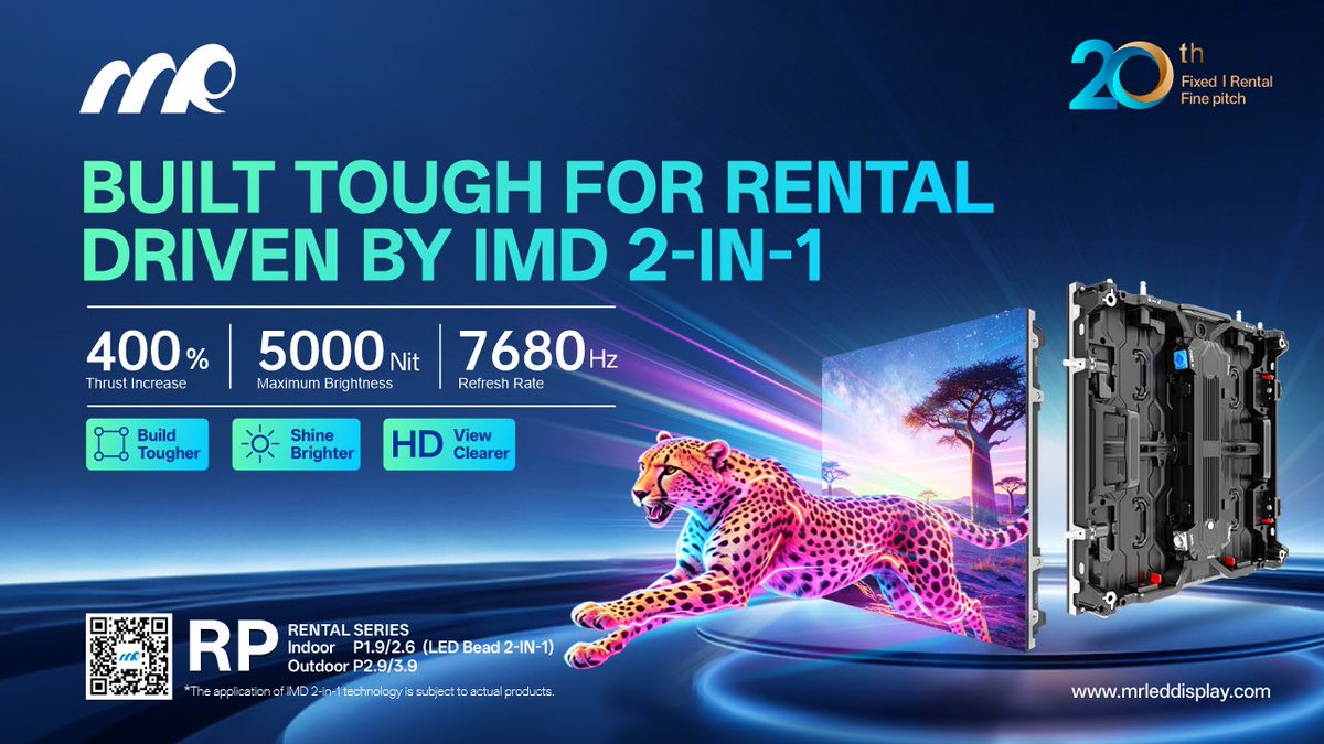 MightaryLED's tweet photo. Durable Rental LED Display – IMD 2-in-1 Technology for Events &amp; Stages

400% Thrust Increase
5,000 nit Brightness
7680Hz Refresh Rate

Learn more: https://t.co/fa0EzFY7Wm

Durable LED designed for rental pros who need reliability and top performance.
#MRLED #RentalLED https://t.co/xKpVsMtKVm