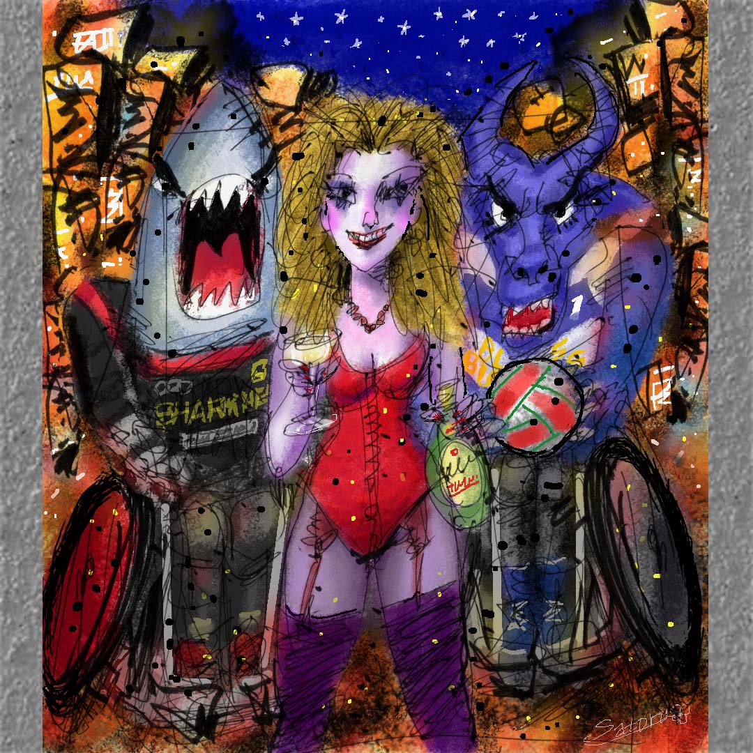satoruland's tweet photo. ネオン姫と車いすラグビー
（ Princess Neon and wheelchair rugby)
Pen and Ink on Paper with Digital Coloring
#日曜劇場ギフト #GraffitiArt #japanart 
https://t.co/Ku4qSSsPWi https://t.co/qj5nDHOg0V