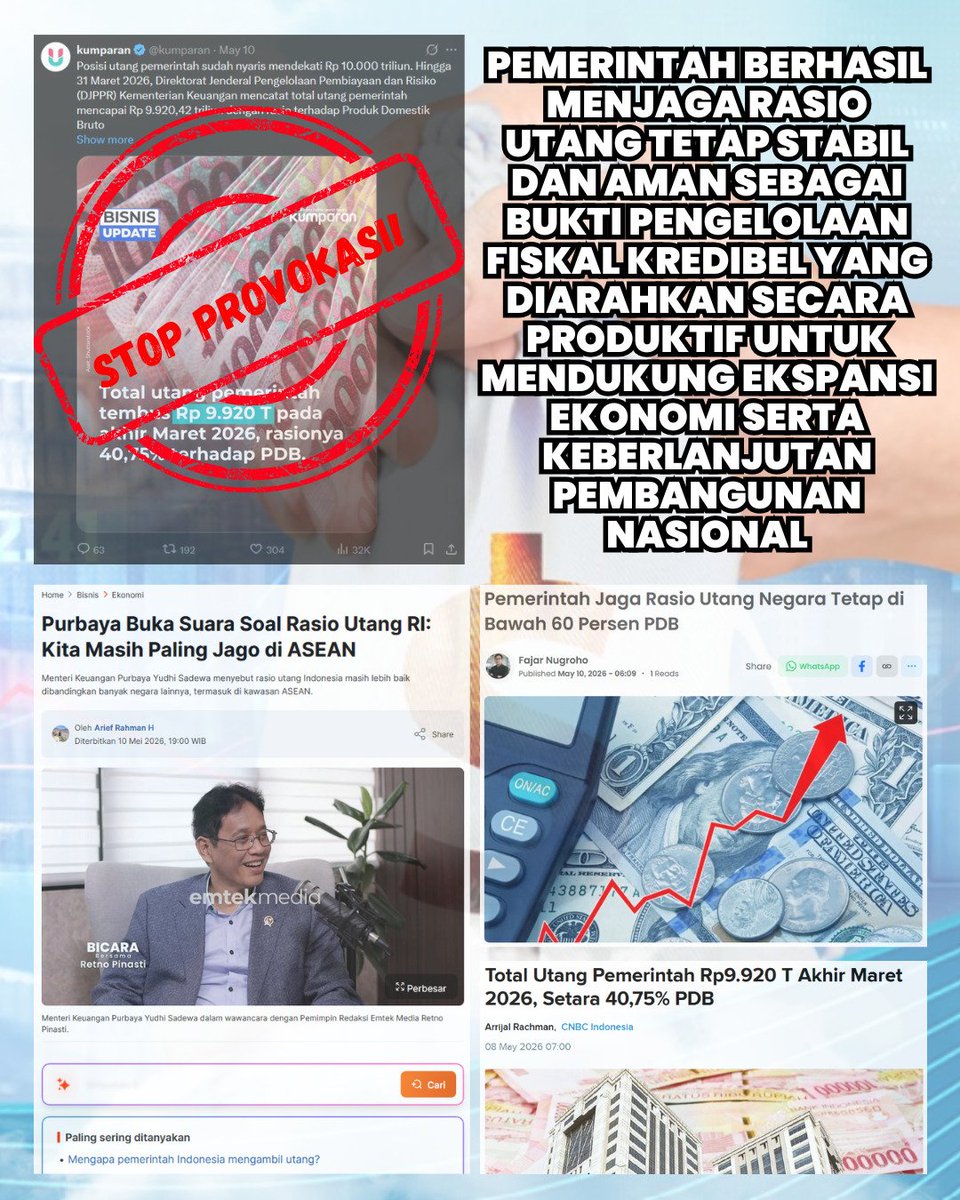 aldi_mhmmmd's tweet photo. Rasio utang yang sehat memberi sinyal positif buat rakyat, Ambang batas aman PDB menjadi bukti pembangunan dijalankan dengan cermat #RasioUtangTerkendali https://t.co/FPbLi2J6rU