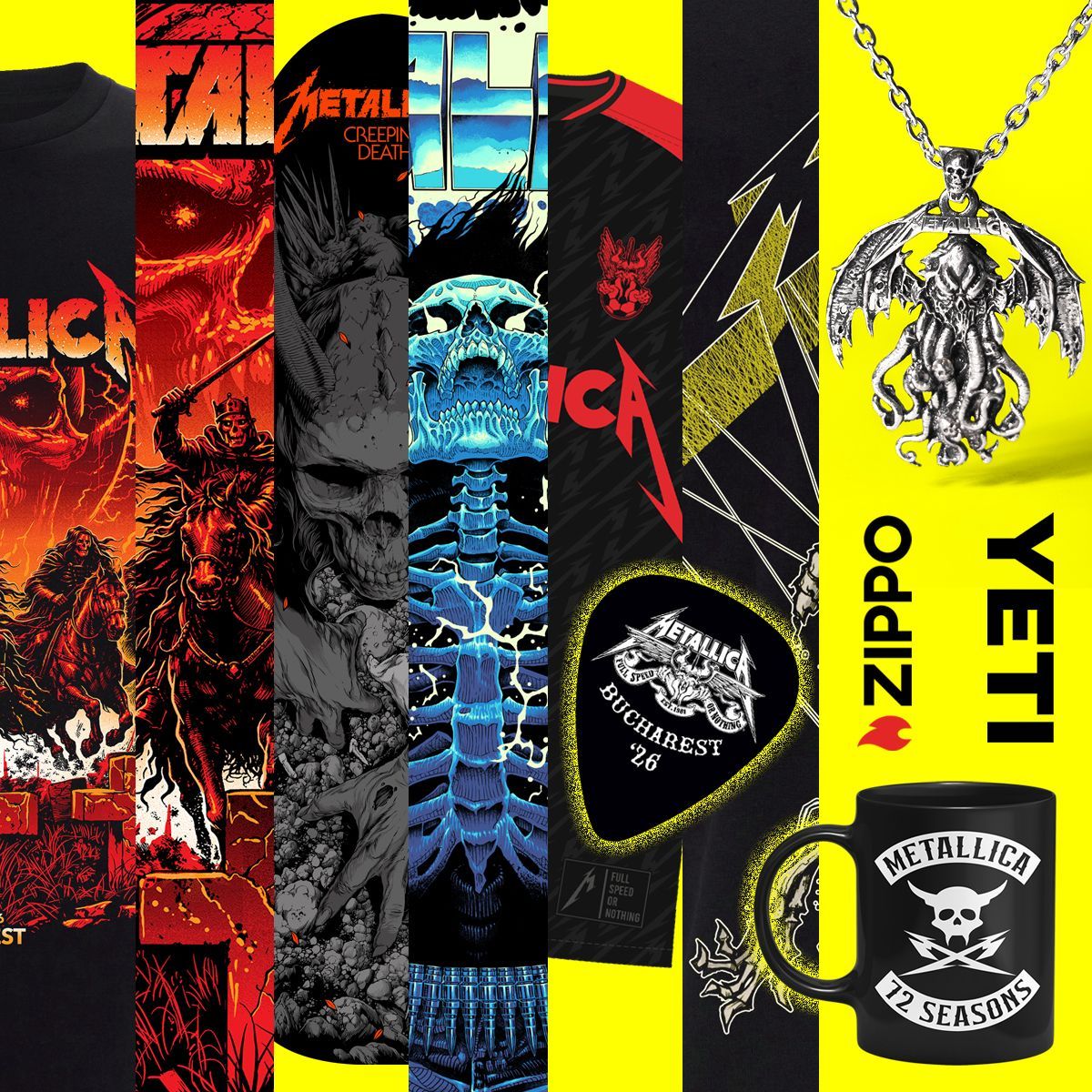 ⚠️ BUCHAREST ⚠️
The #M72Bucharest Pop-Up Shop opens Tuesday!

Each M72 Pop-Up Shop will feature its own splatter vinyl edition of 72 Seasons, as well as a completely exclusive screen-printed poster, event tee, and skateboard designed by some of your favorite artists.*

Premium