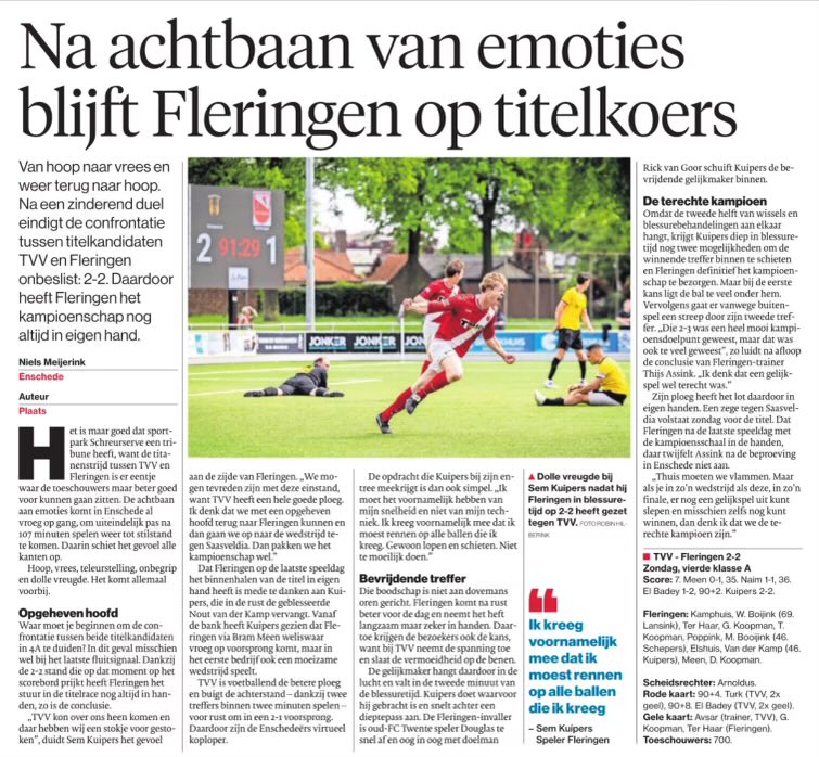 VCFleringen's tweet photo. Mooi artikel in TC Tubantia over de wedstrijd van gisteren, TVV 1 - VC Fleringen 1!

#tctubantia #fleringen #vcfleringen #4eklasseA #voetbaloost https://t.co/t8QFWU5K1z