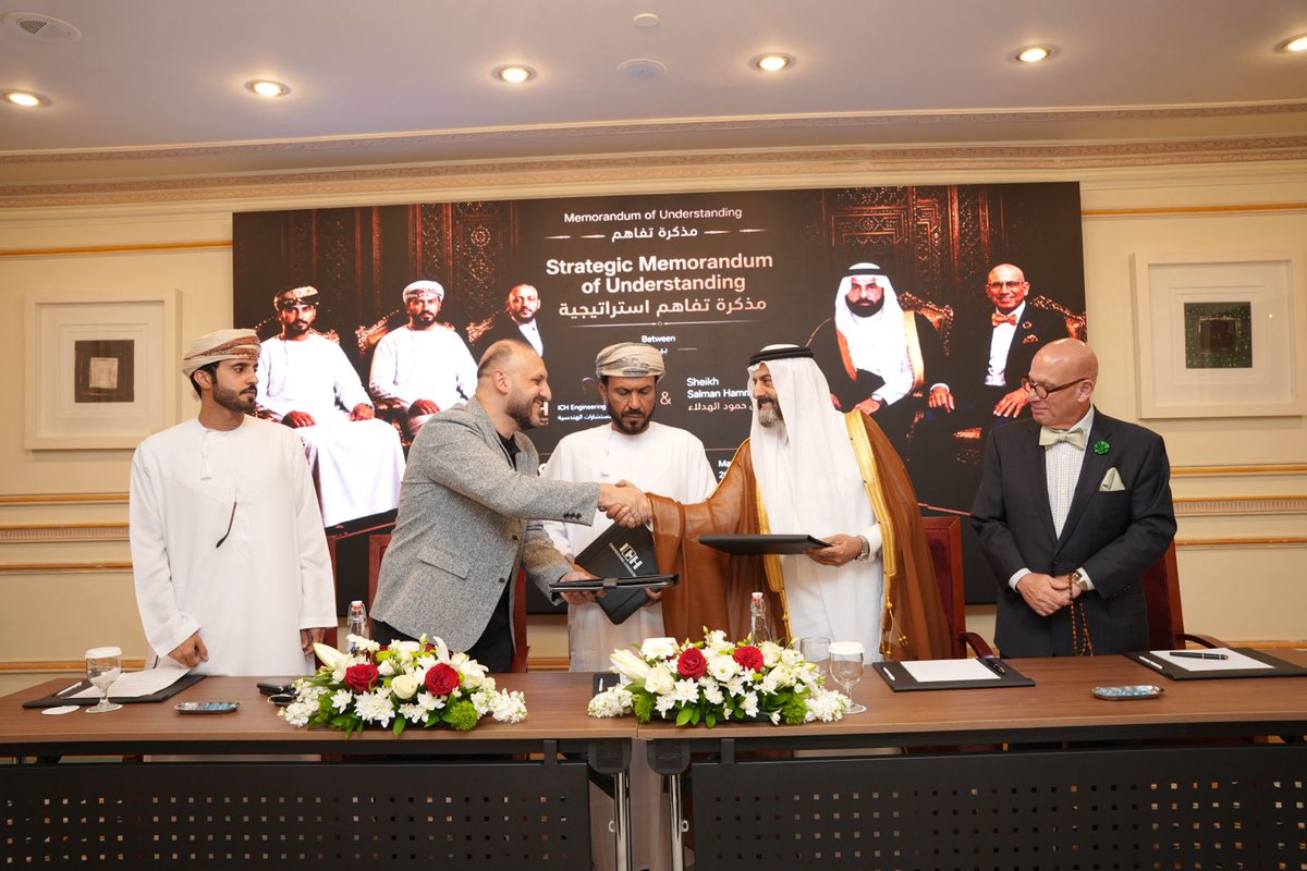 ichconsultancy's tweet photo. A proud moment as ICH Engineering Consultancy signed a Memorandum of Understanding with Sheikh Salman Hammoud Al Hadla, marking the start of a strategic collaboration built on shared vision, trust, and long‑term goals.
📍 Muscat, Oman | 📅 May 7, 2026
#MOU #StrategicPartnership https://t.co/9ILoK0unTG