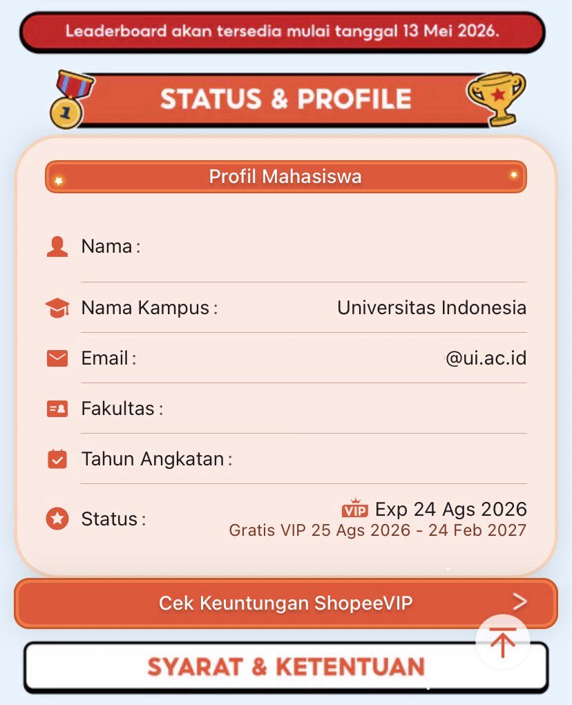 SHOPEE CAMPUS CUP 🏫

Klaim FREE Shopee VIP 6 Bulan Pakai Email Kampus! 😍

Klaim di sini
👉🏼 s.shopee.co.id/5VS4jrs48B