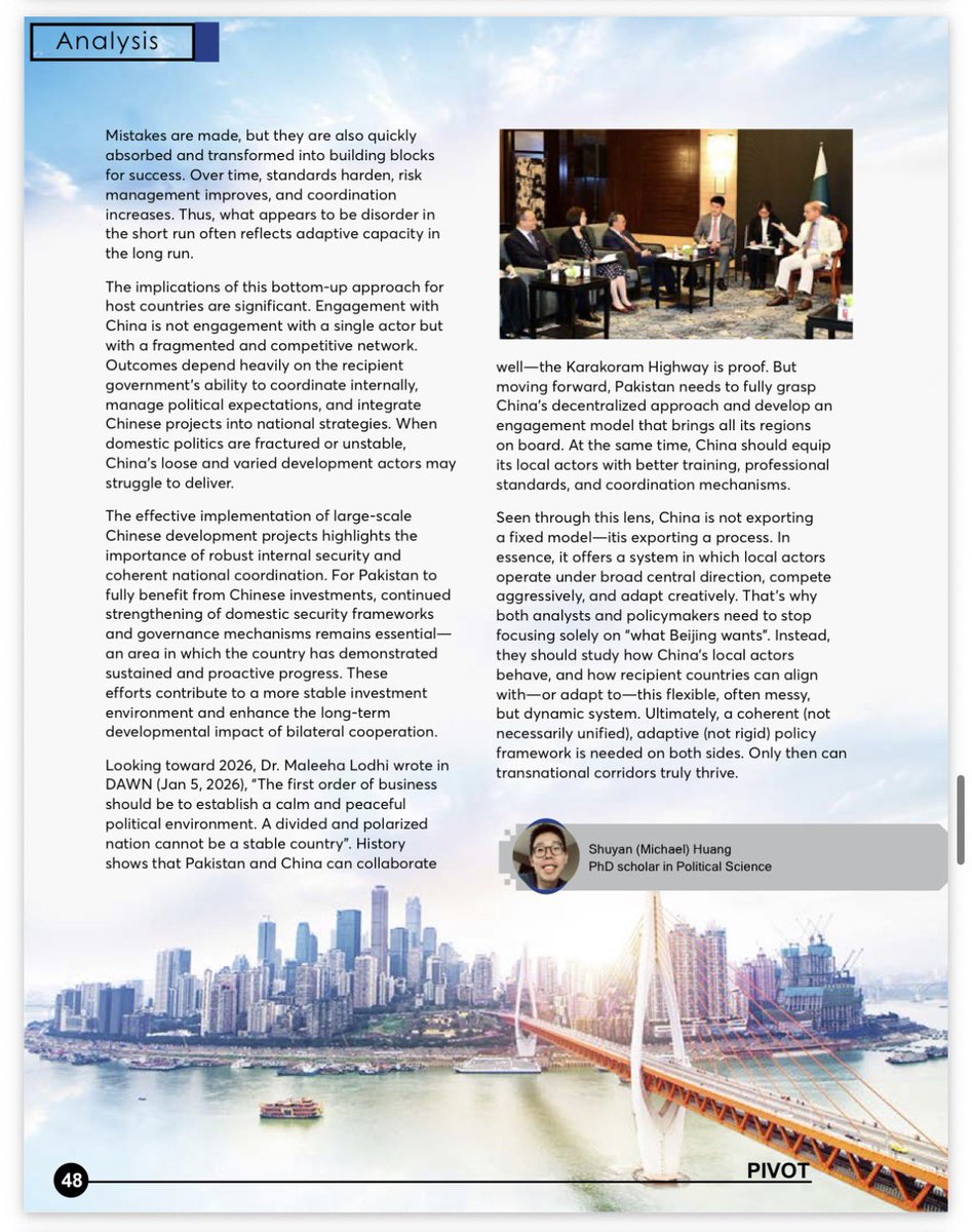 Pivot_ISSI's tweet photo. Shuyan (Michael) Huang explores China’s global connectivity corridors, analyzing how infrastructure development, economic cooperation, and strategic engagement are reshaping regional integration and international development pathways. https://t.co/0n6ngKTtDl