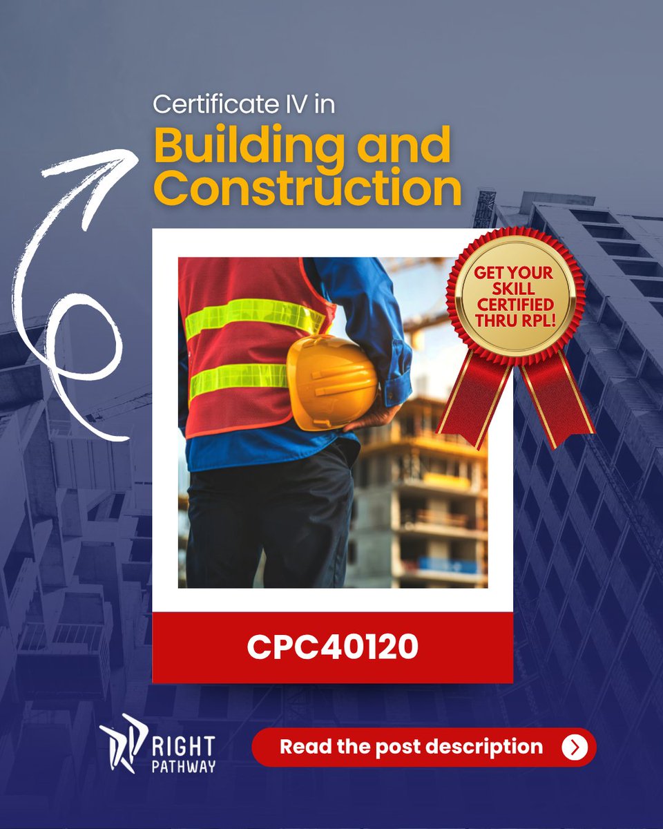RightpathwayRPL's tweet photo. Build your future in the construction industry with a qualification that recognises your leadership, site management, and building experience. 
📷 Check your Eligibility Now: https://t.co/PfS6MXnejw https://t.co/e4ldu0mRun