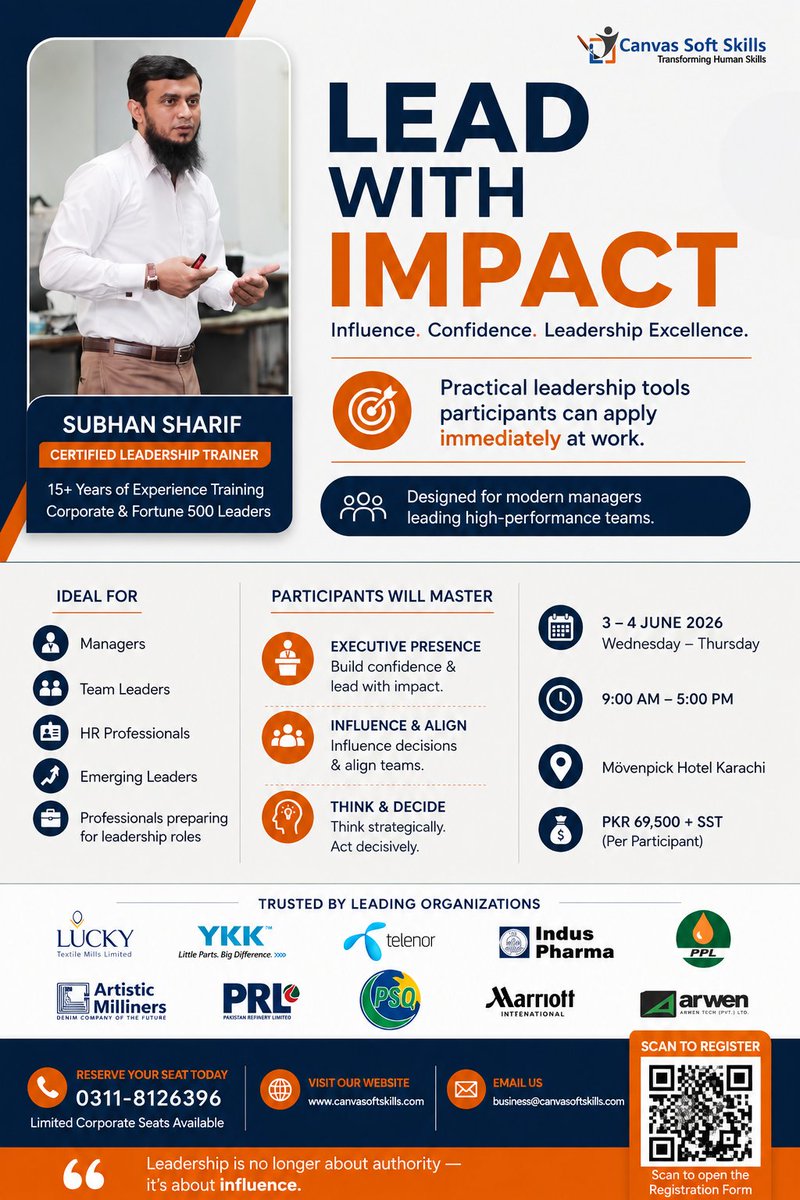 subhansharif's tweet photo. Excited to announce our upcoming leadership development program
“𝗟𝗲𝗮𝗱 𝗪𝗶𝘁𝗵 𝗜𝗺𝗽𝗮𝗰𝘁” — designed for managers, team leaders, and professionals aiming to lead high-performance teams with confidence and purpose.
𝗠𝗼𝘃𝗲𝗻𝗽𝗶𝗰𝗸 𝗛𝗼𝘁𝗲𝗹 𝗞𝗮𝗿𝗮𝗰𝗵𝗶
3–4 June 2026 https://t.co/kUDqlRktKZ