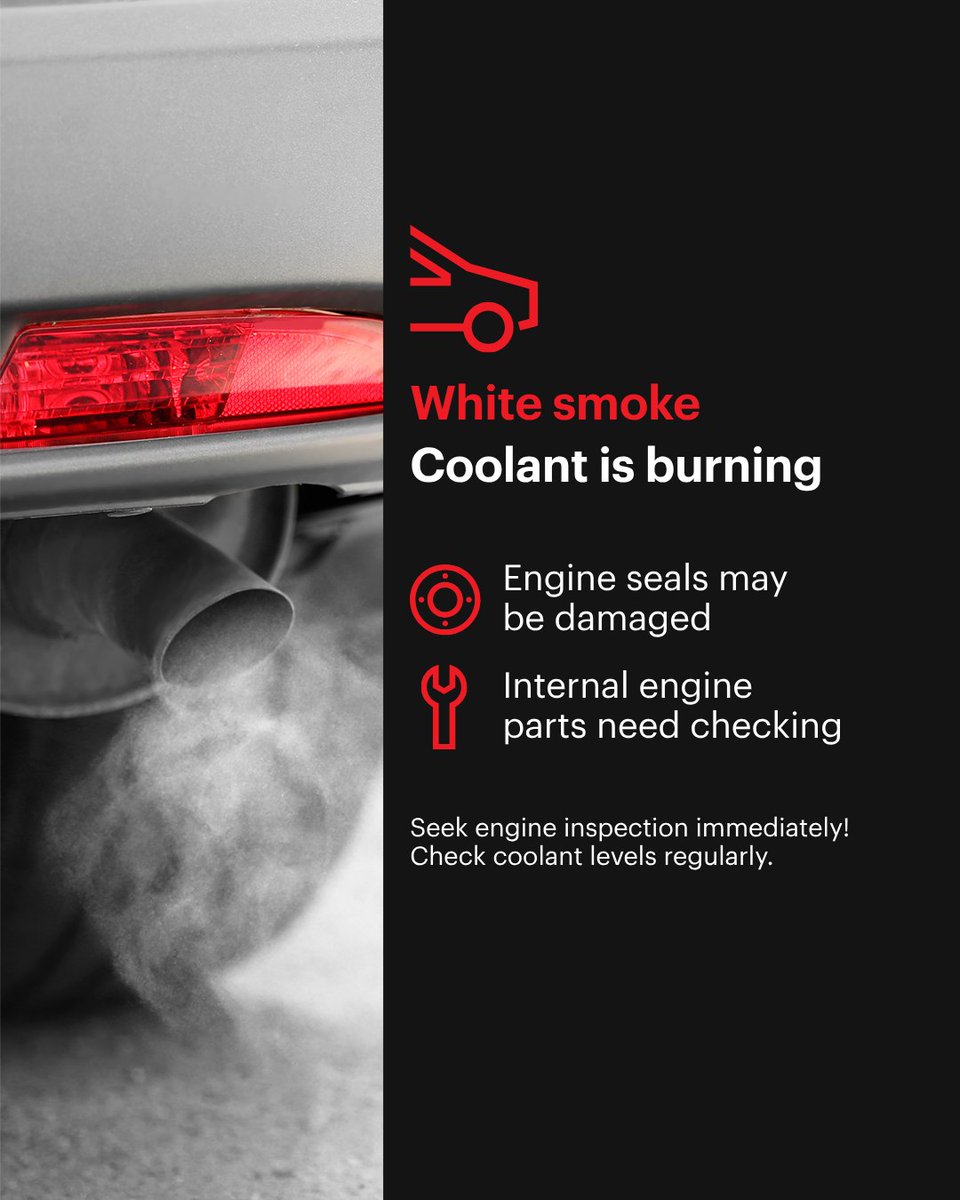 MotulLebanon's tweet photo. Your exhaust has something to say. 💨
White smoke. Blue smoke. Black smoke. Each one is your engine sending a distress signal and knowing the difference could save you from a very expensive repair.
Swipe through to learn what your exhaust colour means and what to do about it. 👉 https://t.co/jcmcQeV3NO
