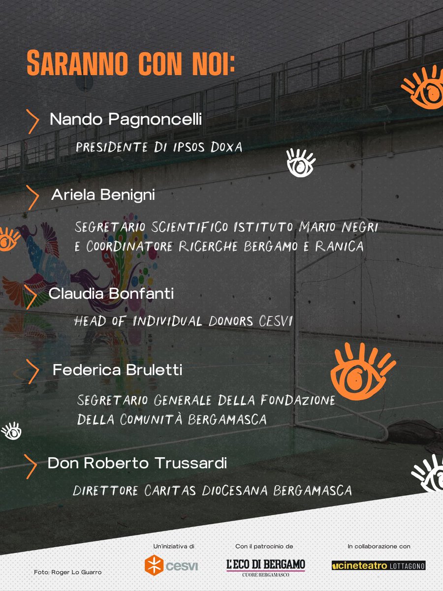 FondazioneCESVI's tweet photo. 🟠 Discuteremo dati di @IpsosDoxa, esperienze e confronto con chi opera nel sociale.
Con @NPagnoncelli e molti altri esperti!
📍 15 maggio, ore 18.30 a Bergamo
📩 Prenotazione: ufficiostampa@cesvi.org https://t.co/rn8lILRSUd