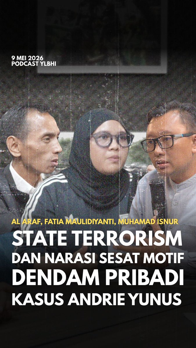 YLBHI's tweet photo. Narasi motif dendam pribadi yang bergulir dalam persidangan kasus penyerangan air keras terhadap Andrie Yunus oleh anggota BAIS TNI jelas terlalu mengada-ada.

"Serangan ini memberikan pesan kepada kelompok-kelompok yang kritis terhadap kekuasaan bahwa mereka dapat di-Andrie Yunus-kan," ucap Al Araf, CENTRA Initiative.

Dalam percobaan pembunuhan terhadap Andrie Yunus, para pemegang kekuasaan sedang membangun politik ketakutan atau yang sering disebut sebagai state terorrism.

"Ini adalah narasi yang sengaja dibuat agar seakan-akan ini bukan tanggung jawab institusi," jelas Fatia Maulidiyanti, Koordinator KontraS 2020-2023.

Saksikan selengkapnya melalui kanal Youtube YLBHI https://t.co/ARhuGyyC3J