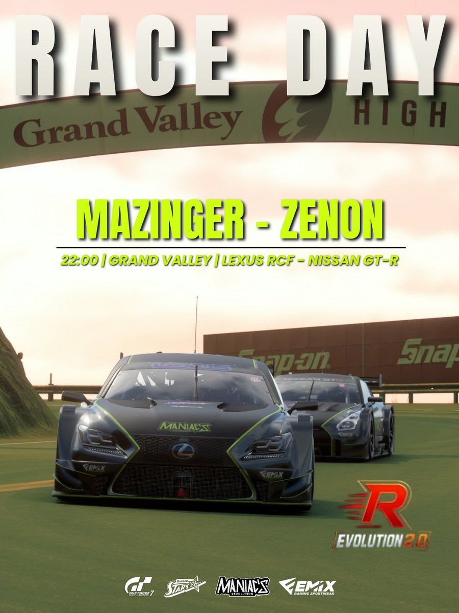 Maniacs_eSports's tweet photo. 🟢𝑹-𝑬𝑽𝑶𝑳𝑼𝑻𝑰𝑶𝑵 𝟐🟢
Hace tiempo que queríamos conjugar esta dupla. Hoy corren #Mazinger Z, con z de @zenon005.
Ronda 2 de la #REvolution2 de @EPLF_Azkenportu con GR2 desde Gran Valley. En directo a las 22h por el TTV de @ElTitoNemsisG.
¡Vamos Jesús y Zenon! 💪 https://t.co/lYaACIb3Cy