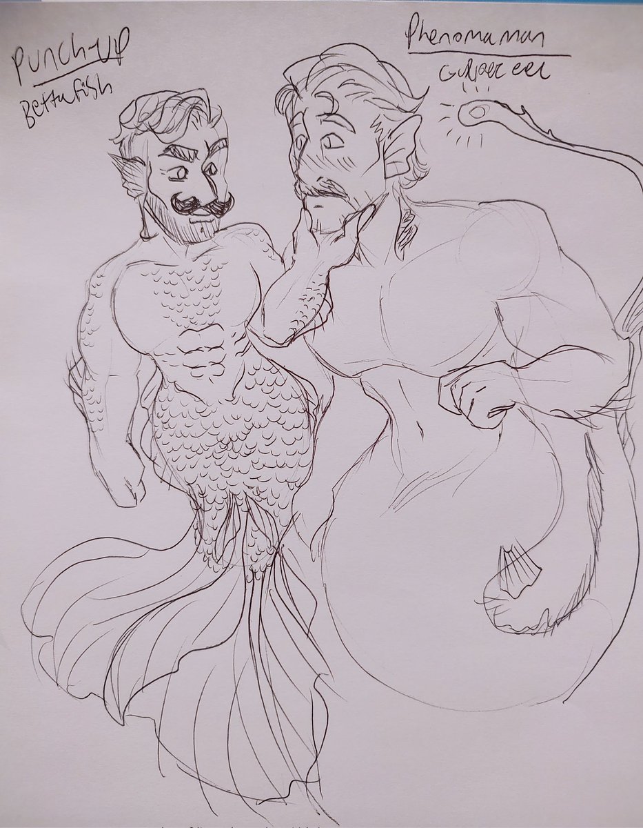 htheseries_m's tweet photo. I'm deep into finals season RN and with graduation a week &amp; a half away I have barely had time for Mermay 
BUT
I give you these shitty pen doodles of mermaid PhenomaPunch &amp; Flambert https://t.co/tyooOiv9MW
