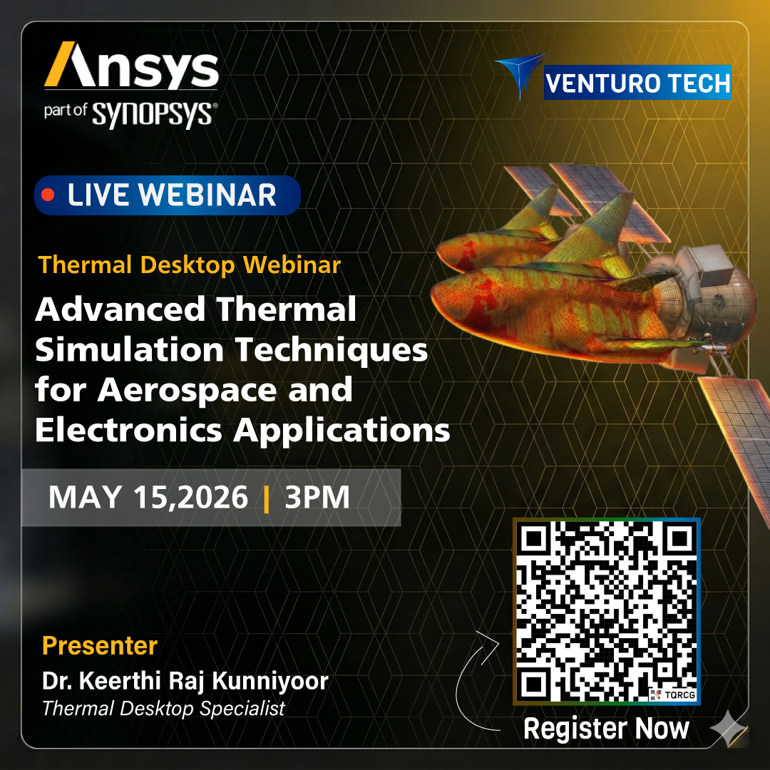 venturo_tech's tweet photo. 🚀 Ansys Thermal Desktop Webinar Alert!

Explore advanced thermal simulation techniques for aerospace &amp; electronics applications using Ansys.

🗓 15 May 2026
⏰ 03:00 PM IST

#Ansys #ThermalSimulation #Engineering #Aerospace https://t.co/jmZh5HIPmJ