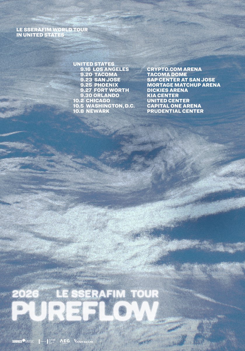 [NOTICE]
2026 LE SSERAFIM TOUR ‘PUREFLOW’ IN UNITED STATES 예매 안내 (+ENG)

📍 weverse.io/lesserafim/not…

#LE_SSERAFIM #르세라핌
#PUREFLOW
#PUREFLOW_IN_US