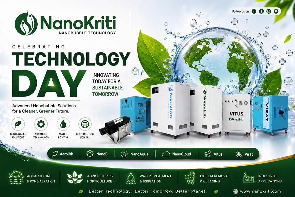 nanokriti's tweet photo. Driving innovation for cleaner water, sustainable industries, and greener communities ЁЯМНЁЯТз This #TechnologyDay, @nanokriti celebrates impactful #NanobubbleTechnology shaping a smarter, eco-friendly future. тЩ╗я╕П #Sustainability #Innovation #cleanwaterforall https://t.co/rcWVq1uACm